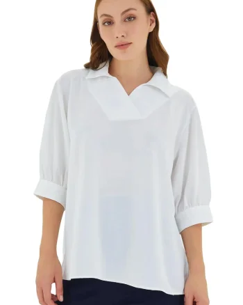 Bluza dama,  Textil, Alb, Guler polo