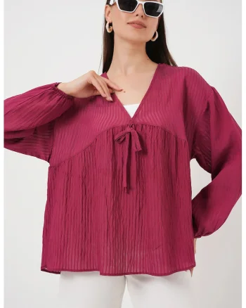 Bluza pentru dama,  Bordeaux, Decolteu in V