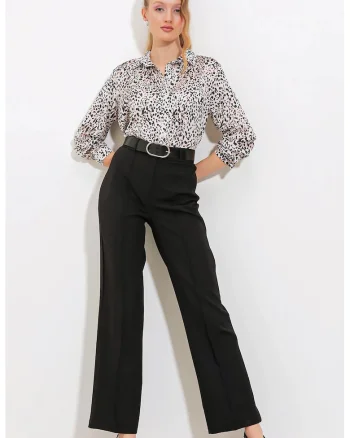 Pantaloni dama  crep, talie inalta, negru, poliester
