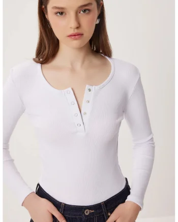 Bluza dama, Happiness Istanbul, Alb, Guler in U