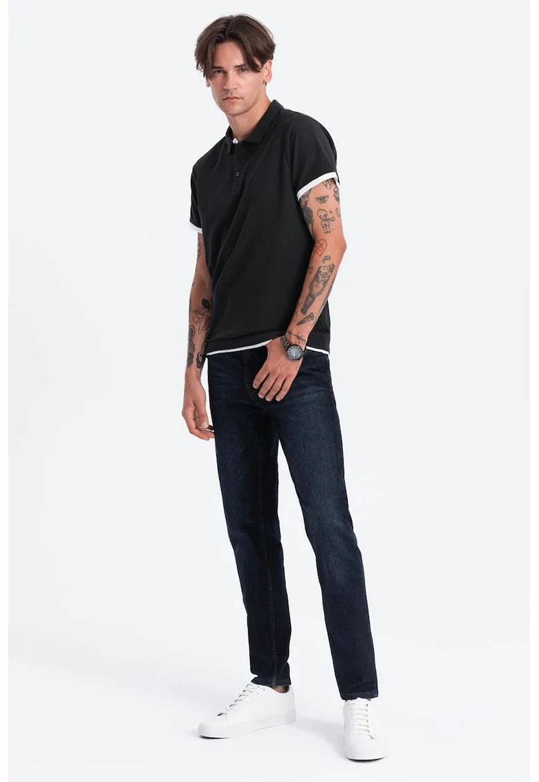 Tricou polo din bumbac pique, Negru