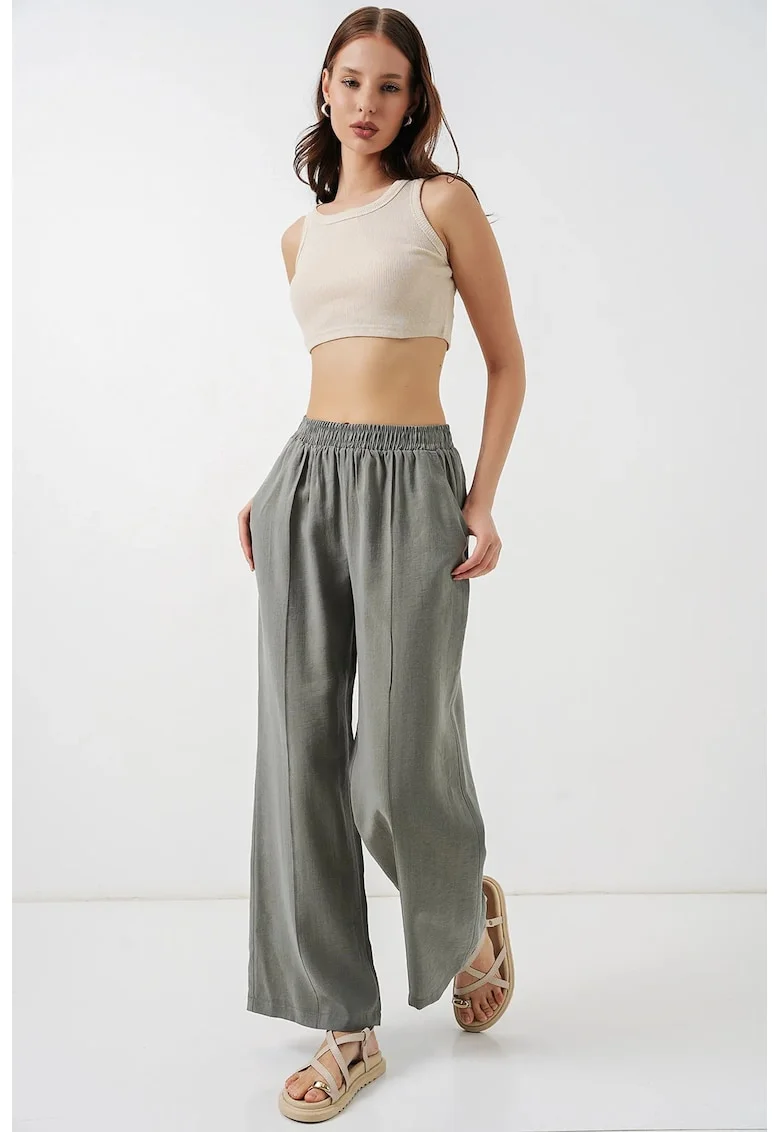 Pantaloni dama  talie elastica, gri, modal