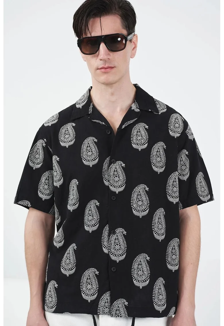 Camasa barbati,  Regular Fit, alb/negru, poliamida