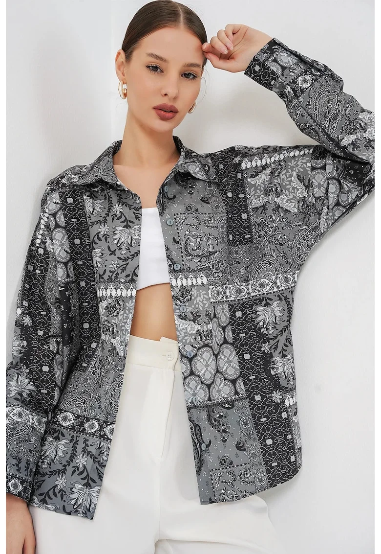 Camasi dama,  camasa supradimensionata, gri carbune, 100% poliester