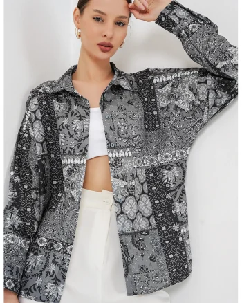 Camasi dama,  camasa supradimensionata, gri carbune, 100% poliester