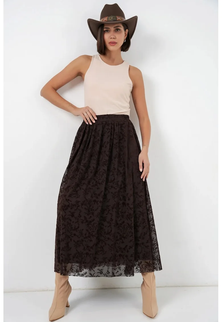 Fusta maxi  floral, maro, bumbac