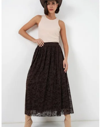 Fusta maxi  floral, maro, bumbac