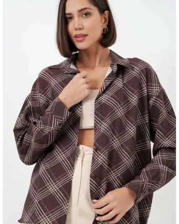 Camasi dama,  camasa supradimensionata, carouri, maro mocha, 80% viscoza, 20% nailon