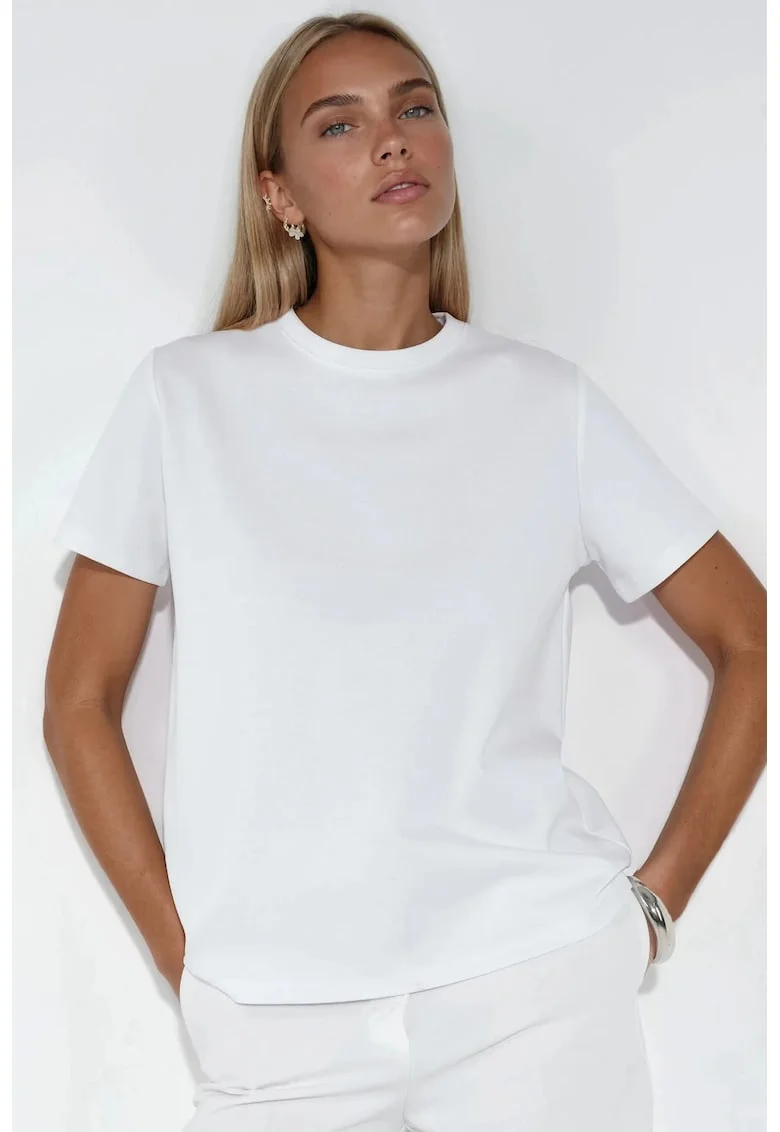 Tricou dama,  simplu, alb, bumbac si elastan