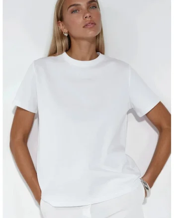 Tricou dama,  simplu, alb, bumbac si elastan