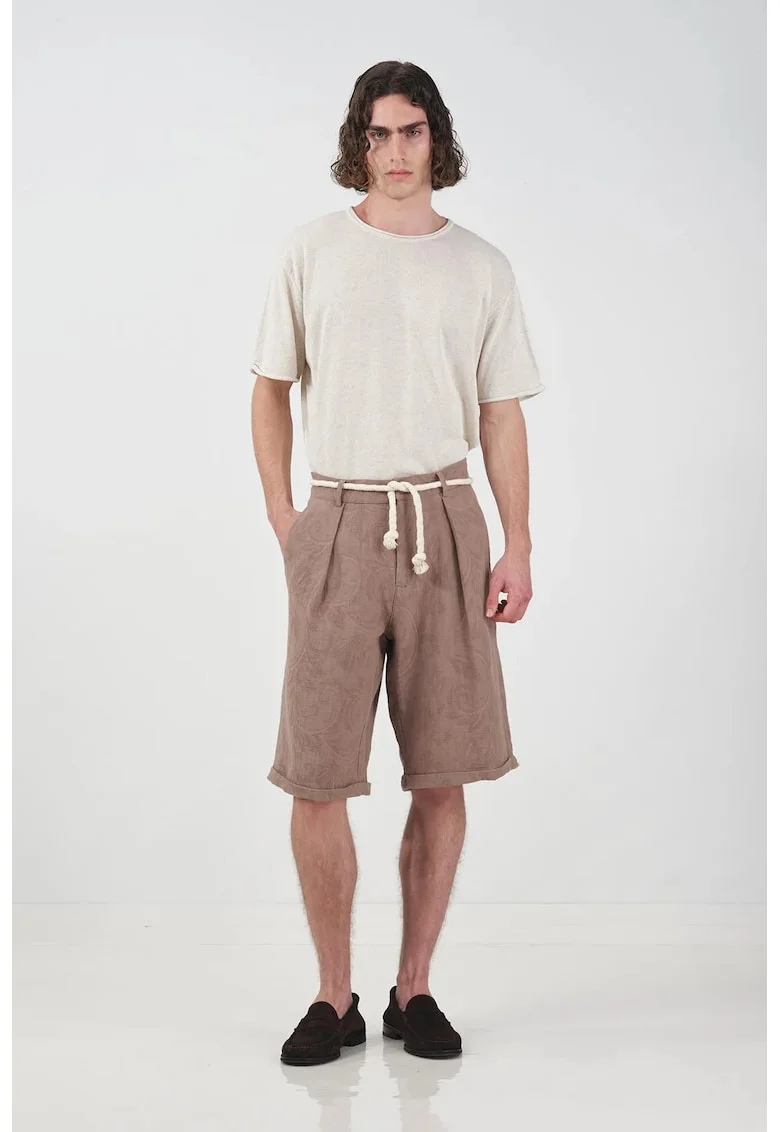 Pantaloni scurti,  texturati, talie medie, maro, bumbac
