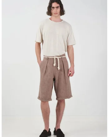 Pantaloni scurti,  texturati, talie medie, maro, bumbac