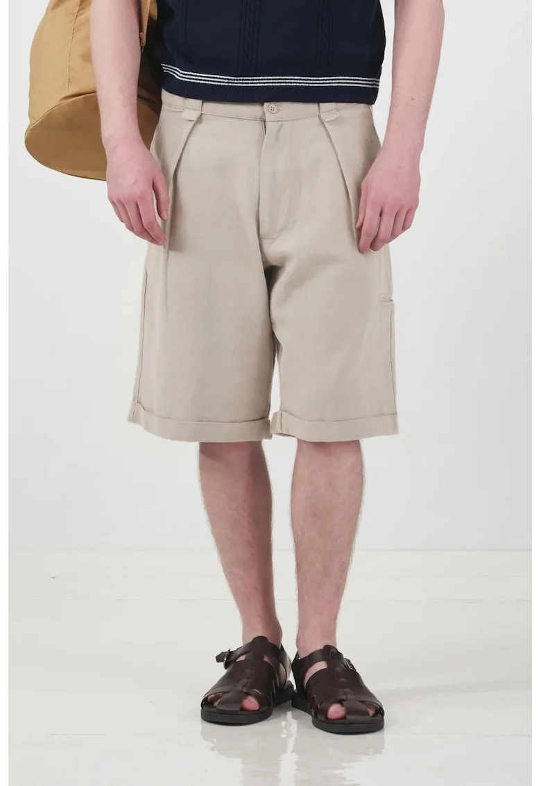Pantaloni scurti barbati,  talie medie, bej, bumbac