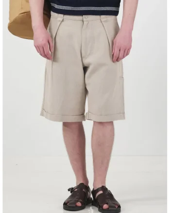 Pantaloni scurti barbati,  talie medie, bej, bumbac