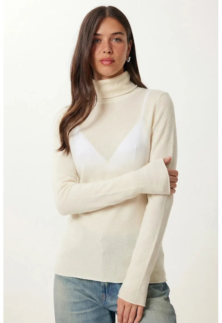 Bluza dama, Happiness Istanbul, Guler inalt, Slim fit