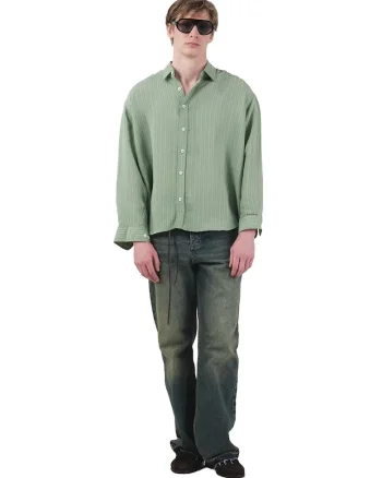 Camasa barbati,  cu dungi, maneca lunga, verde, modal/poliester/viscoza