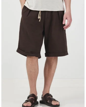 Pantaloni scurti,  talie medie, cu buzunare, maro, bumbac
