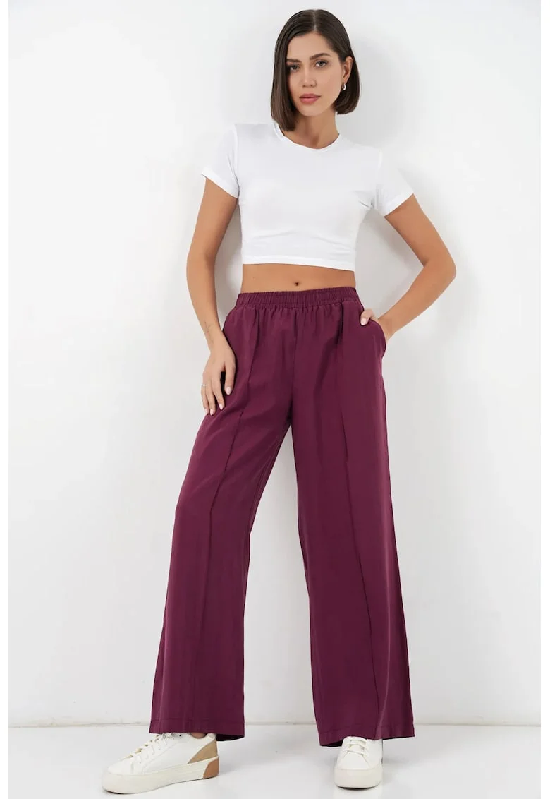 Pantaloni dama  talie elastica, rosu, modal