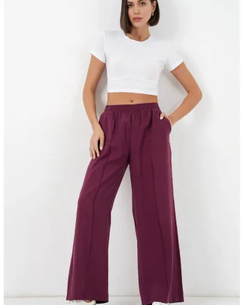 Pantaloni dama  talie elastica, rosu, modal
