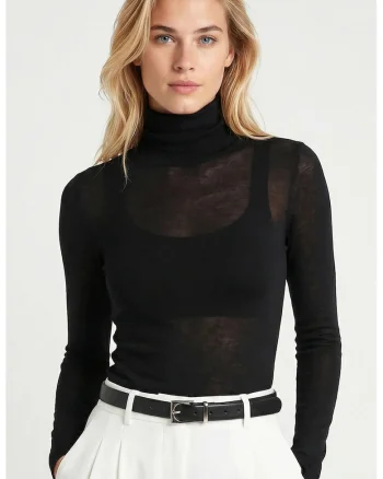 Bluza dama, Happiness Istanbul, Negru, Guler inalt