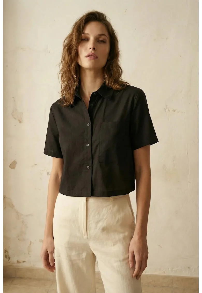 Camasi dama,  camasa scurta, negru, 100% bumbac, cu buzunar