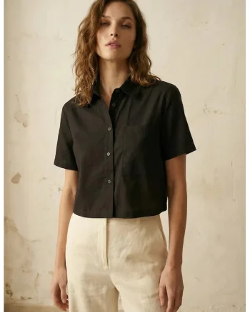 Camasi dama,  camasa scurta, negru, 100% bumbac, cu buzunar