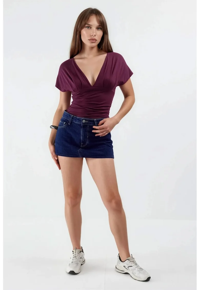 Top dama,  Viscoza/Elastan, Mov, Decolteu in V