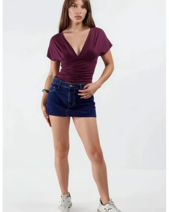 Top dama,  Viscoza/Elastan, Mov, Decolteu in V