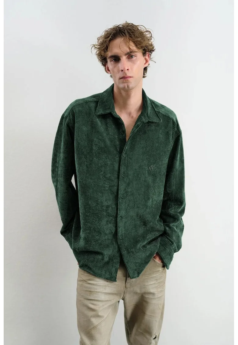 Camasi barbati,  supradimensionata, verde, poliester, cu nasturi