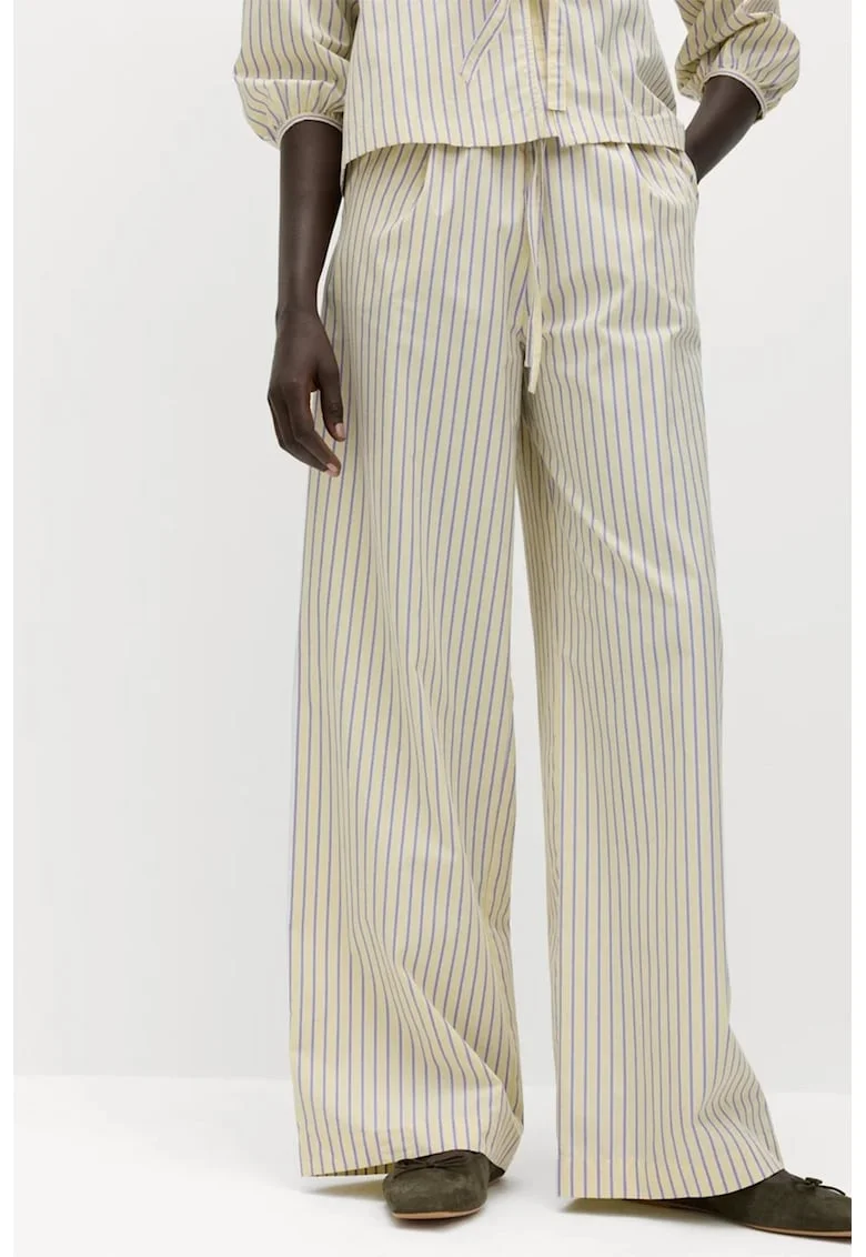 Pantaloni de bumbac cu croiala ampla si model in dungi, Galben/Albastru lavanda
