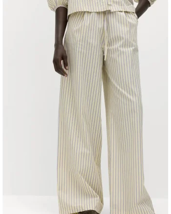 Pantaloni de bumbac cu croiala ampla si model in dungi, Galben/Albastru lavanda
