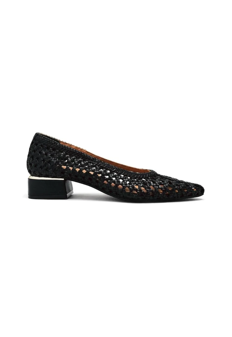 Pantofi din piele cu varf ascutit si aspect impletit Eastham, Negru