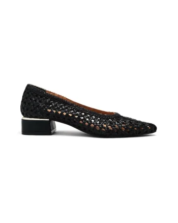 Pantofi din piele cu varf ascutit si aspect impletit Eastham, Negru