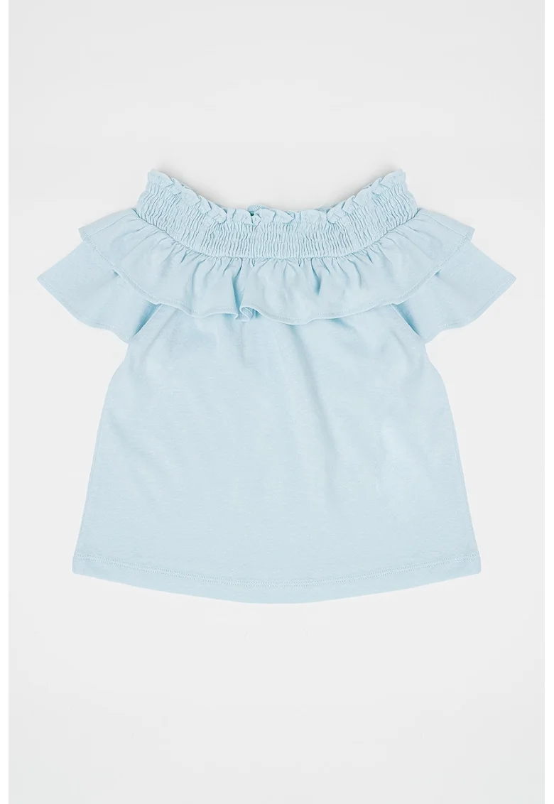 Bluza din amestec de in cu volane, Albastru deschis