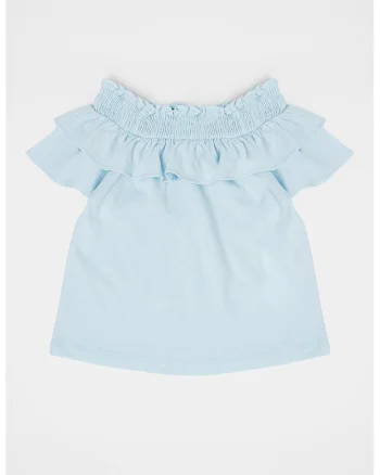 Bluza din amestec de in cu volane, Albastru deschis