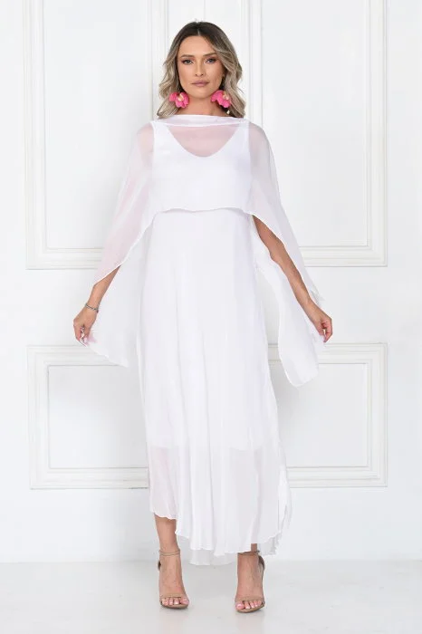 Capa dama din matase si vascoza tip kimono, croi fluid pentru layering, alba