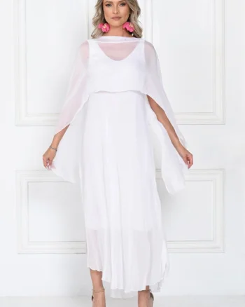 Capa dama din matase si vascoza tip kimono, croi fluid pentru layering, alba