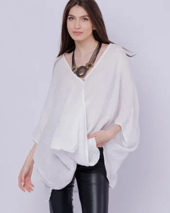 Bluza oversize petrecuta, din in, alba