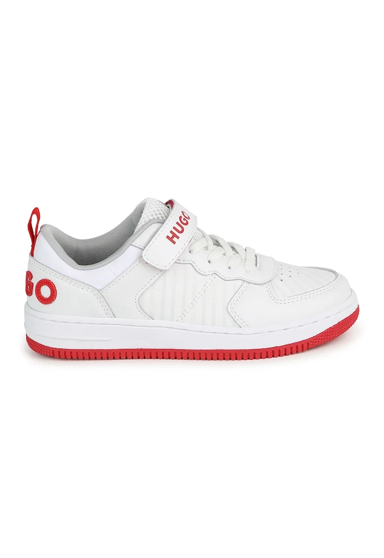 Pantofi sport de piele ecologica cu bareta velcro, Alb optic
