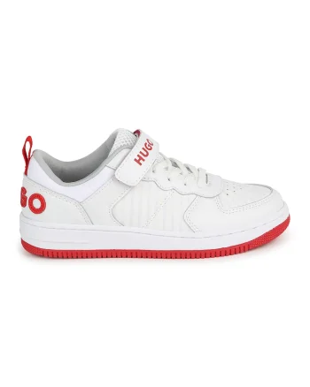 Pantofi sport de piele ecologica cu bareta velcro, Alb optic