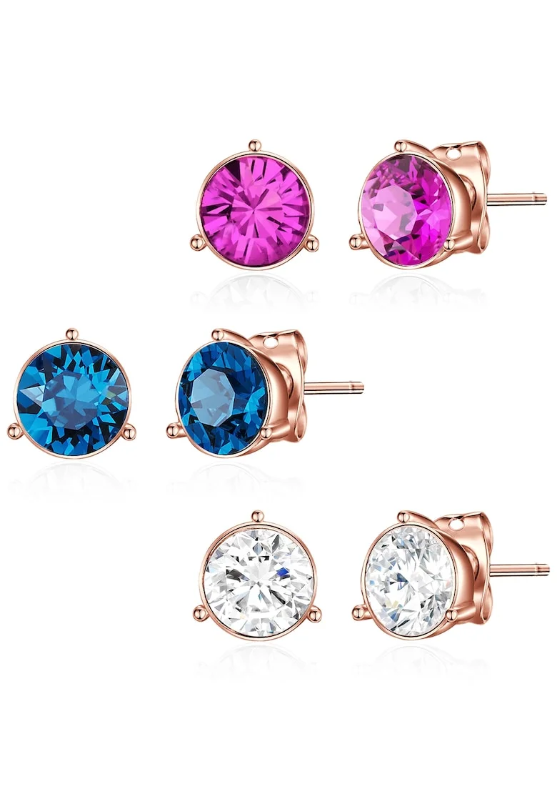 Set de cercei cu tija placati aur de 14K - 3 perechi, Auriu rose