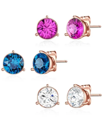 Set de cercei cu tija placati aur de 14K - 3 perechi, Auriu rose