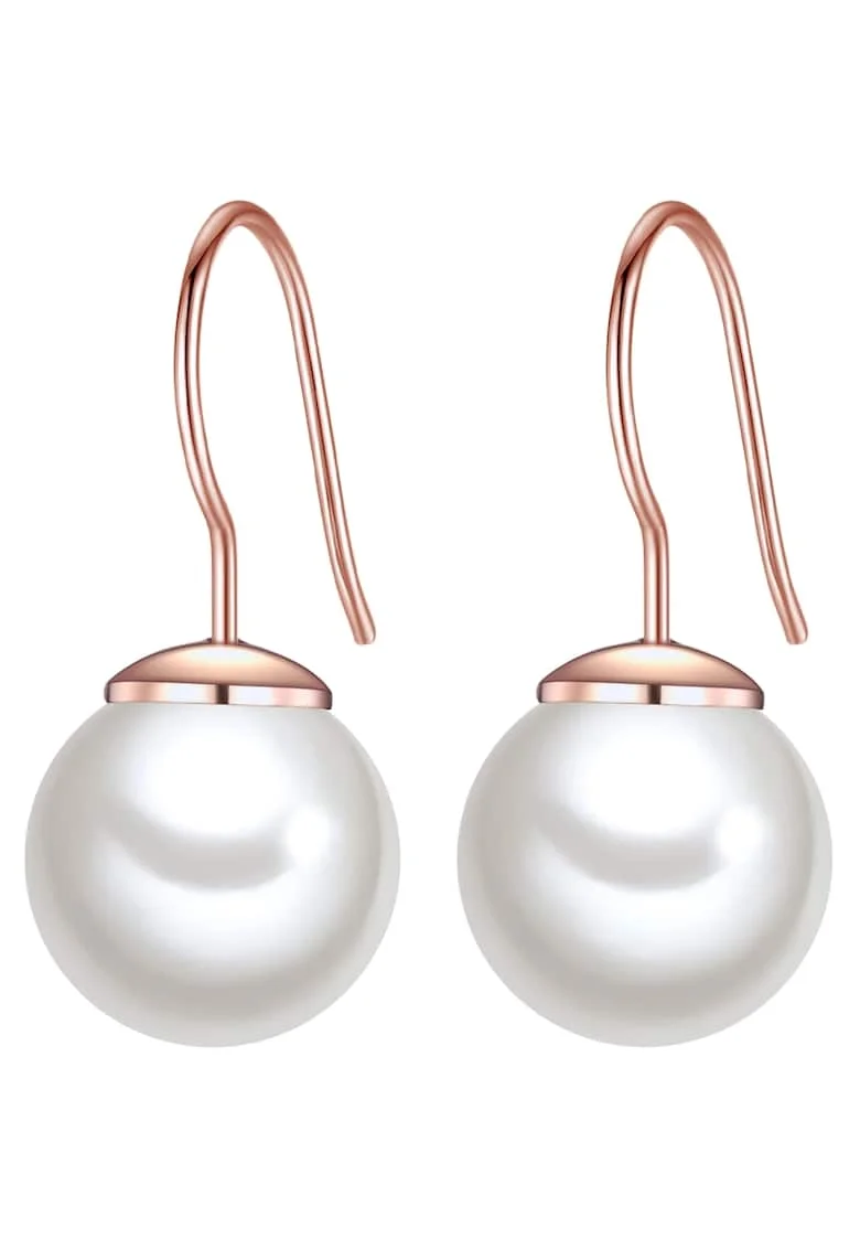 Cercei din aur rose de 14K decorati cu perle sintetice, Auriu rose