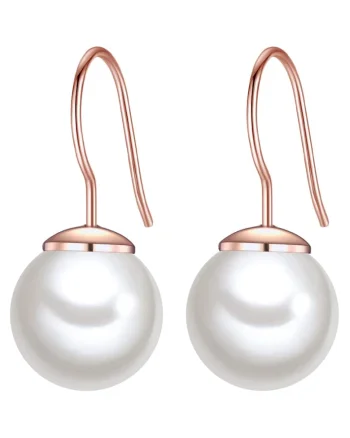 Cercei din aur rose de 14K decorati cu perle sintetice, Auriu rose