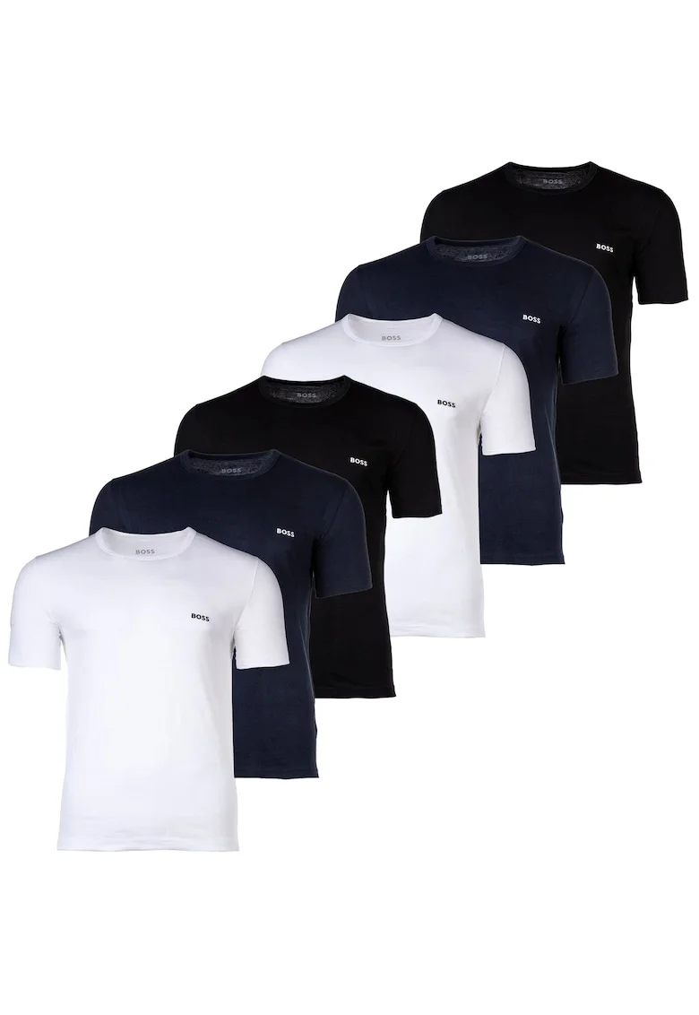 Set de tricouri cu decolteu rotund - 6 piese, Alb/Negru/Albastru