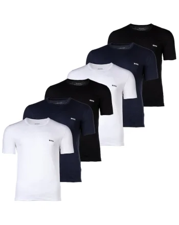 Set de tricouri cu decolteu rotund - 6 piese, Alb/Negru/Albastru