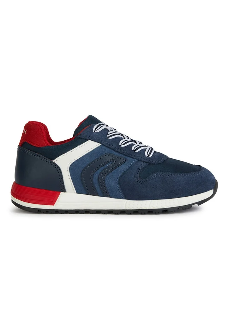 Pantofi sport cu sireturi si insertii de piele intoarsa, Albastru/Bleumarin