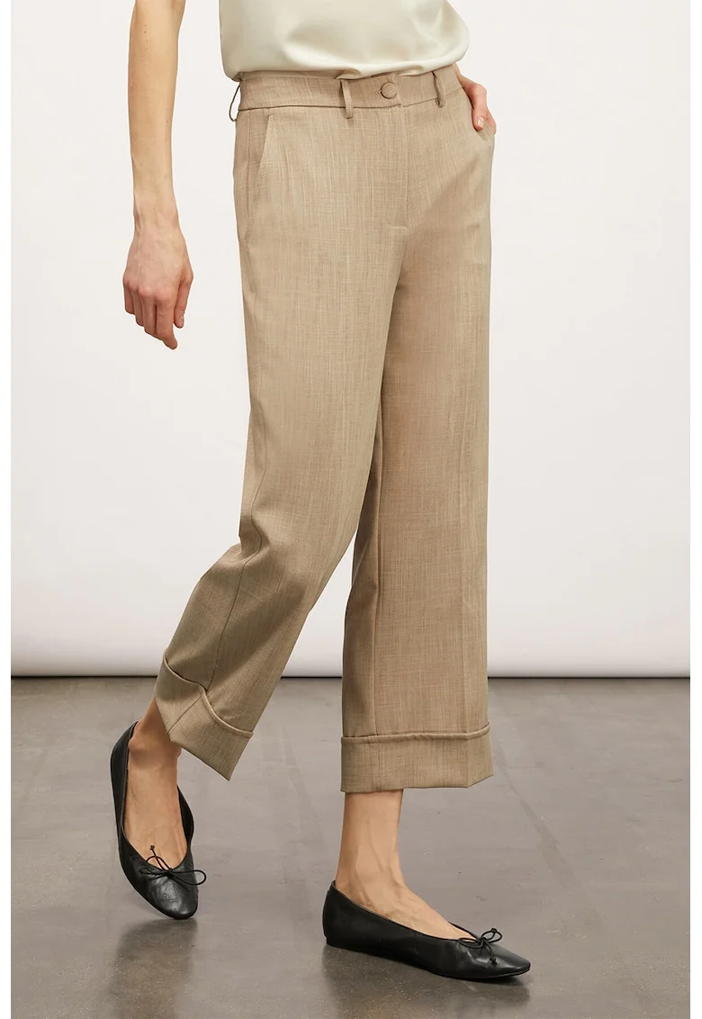 Pantaloni crop cu buzunare laterale, Maro nisip