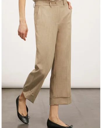 Pantaloni crop cu buzunare laterale, Maro nisip