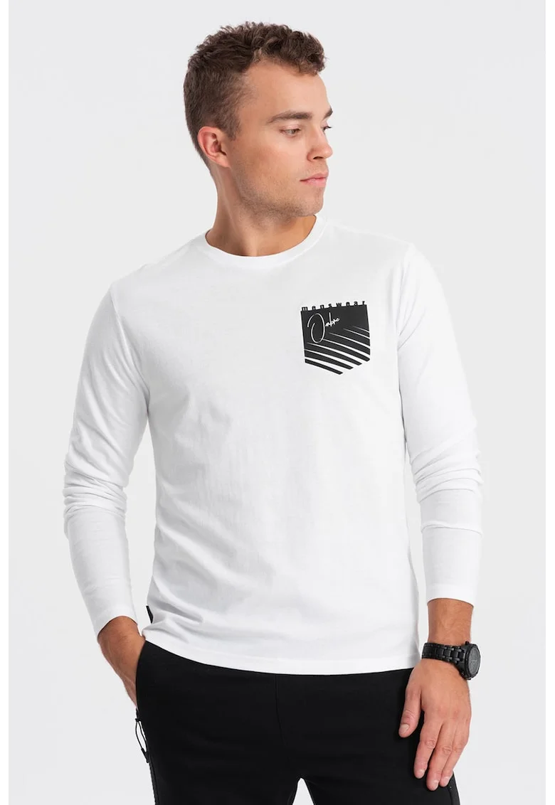 Bluza de bumbac cu decolteu la baza gatului, Alb/Negru